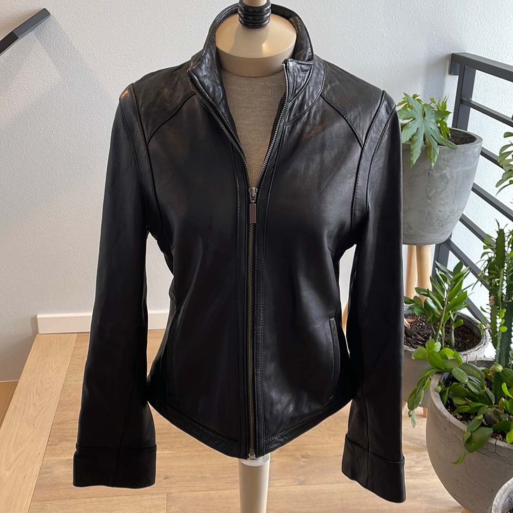 Calvin Klein black leather jacket sz Med